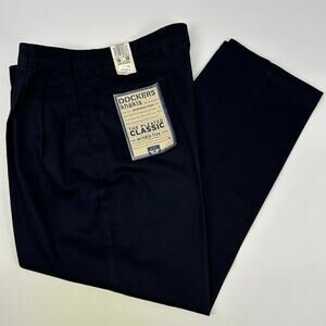 Vintage 90s Dockers The Pleated Classic Khaki Pants Wrinkle Free Navy Blue 36x29